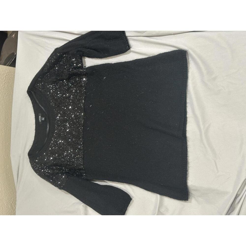 Stylish Black Sequin Sweater With Three-Quarter Sleeve by Apt 9 Size L